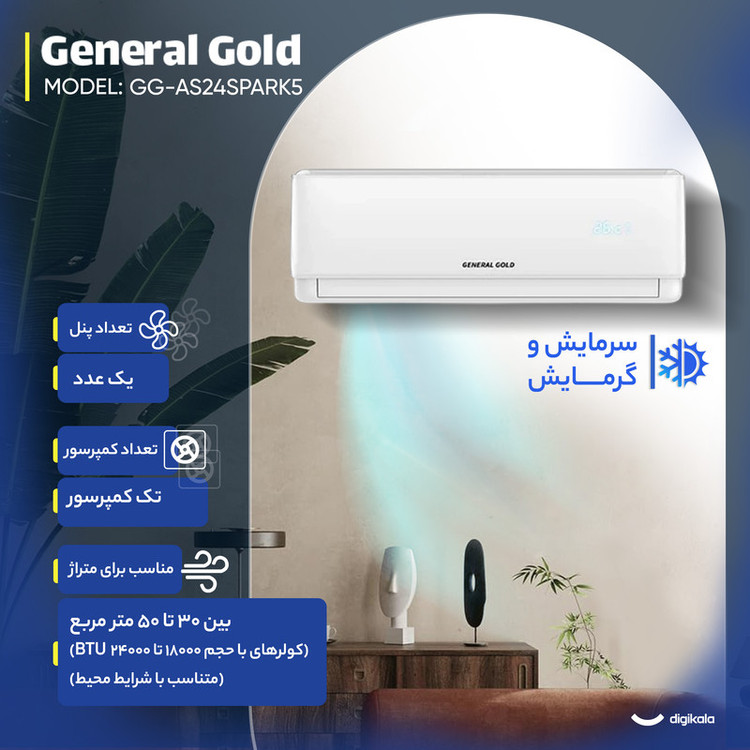 کولر گازی اسپلیت دیواری 24000 اینورتر جنرال گلد مدل GG-AS24SPARK5
