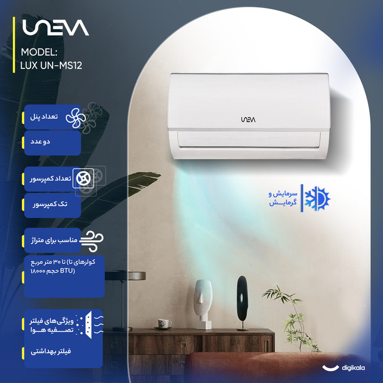 کولر گازی اسپلیت دیواری 12000 دور ثابت یونیوا مدل UN-MS12 LUX