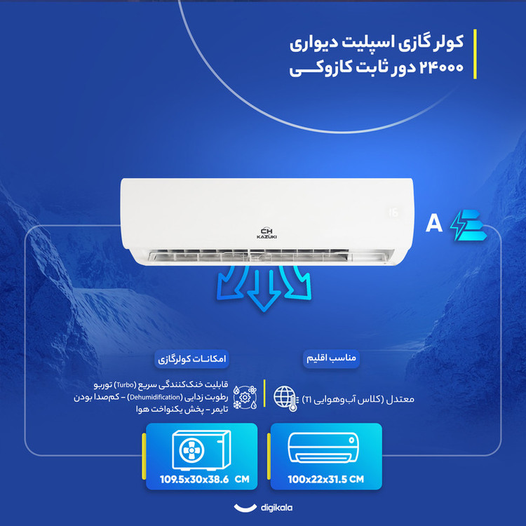 کولر گازی اسپلیت دیواری18000 دور ثابت کازوکی مدل IAC-18CH/XA/A/ID