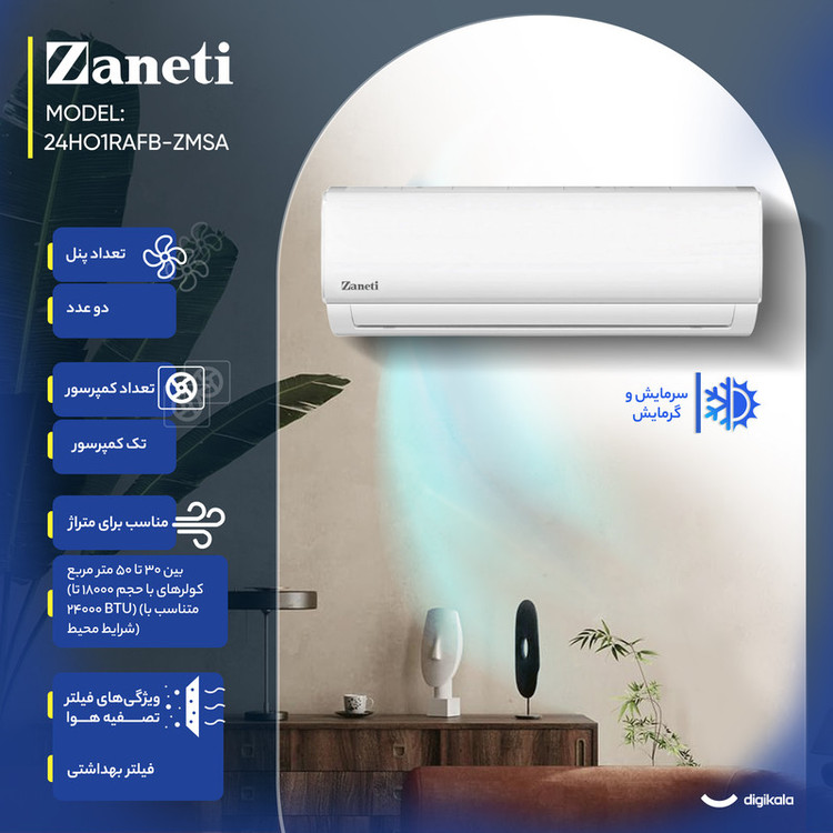 کولر گازی اسپلیت دیواری 24000 دور ثابت زانتی مدل ZMSA-24HO1RAFB